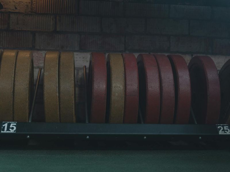 Close up of sports equipment and heavy training weights